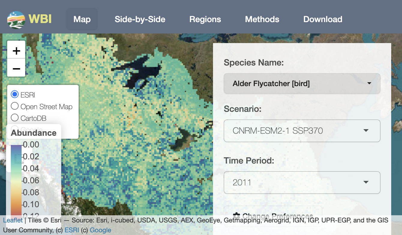 Western Boreal Initiative interactive abundance map for the full region