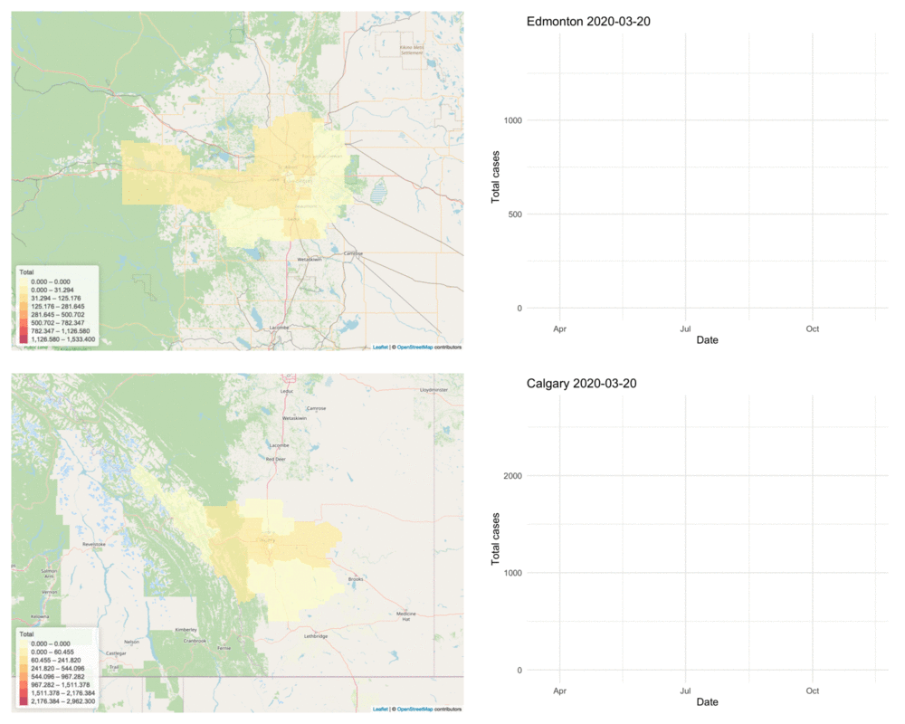 COVID-19 Cases in Alberta in Space and Time