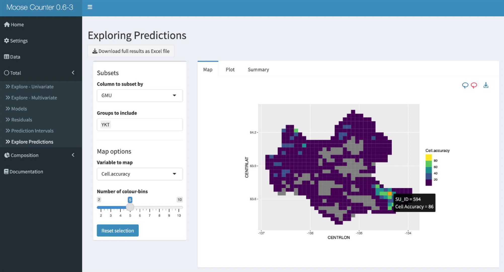 MooseCounter user interface with predictive map